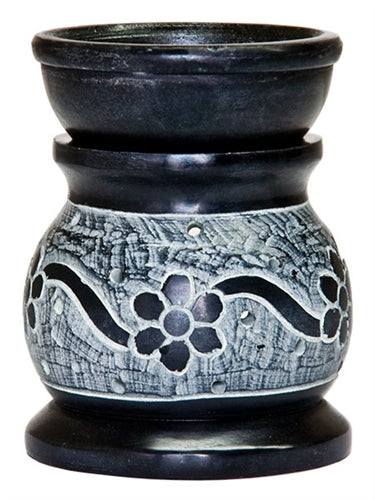 Black Soapstone Flower Carved Aroma Lamp - illuminations Wellbeing Shop Online