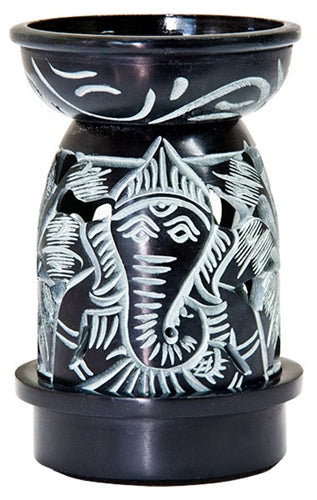 Black Soapstone Ganesh Carved Aroma Lamp - illuminations Wellbeing Shop Online